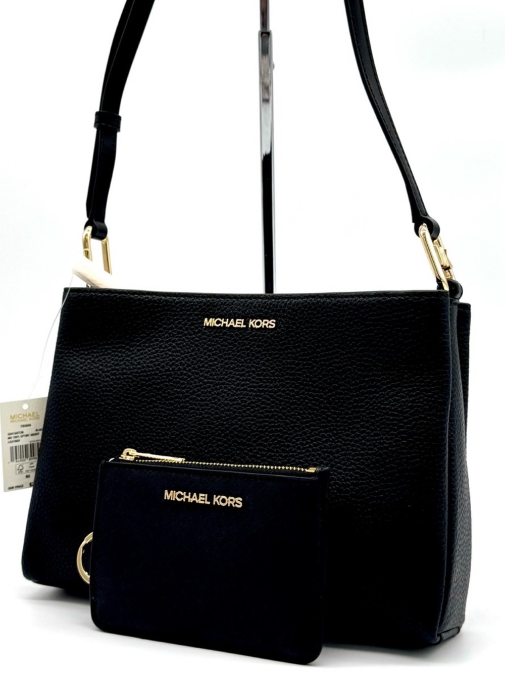 Michael Kors Trisha Medium Pebbled Leather Crossbody Bag w Matching TZ Coinpouch